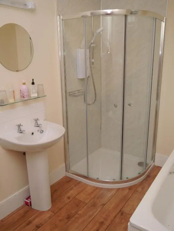 a bathroom with a shower and a sink at Bogroy in Aberlour