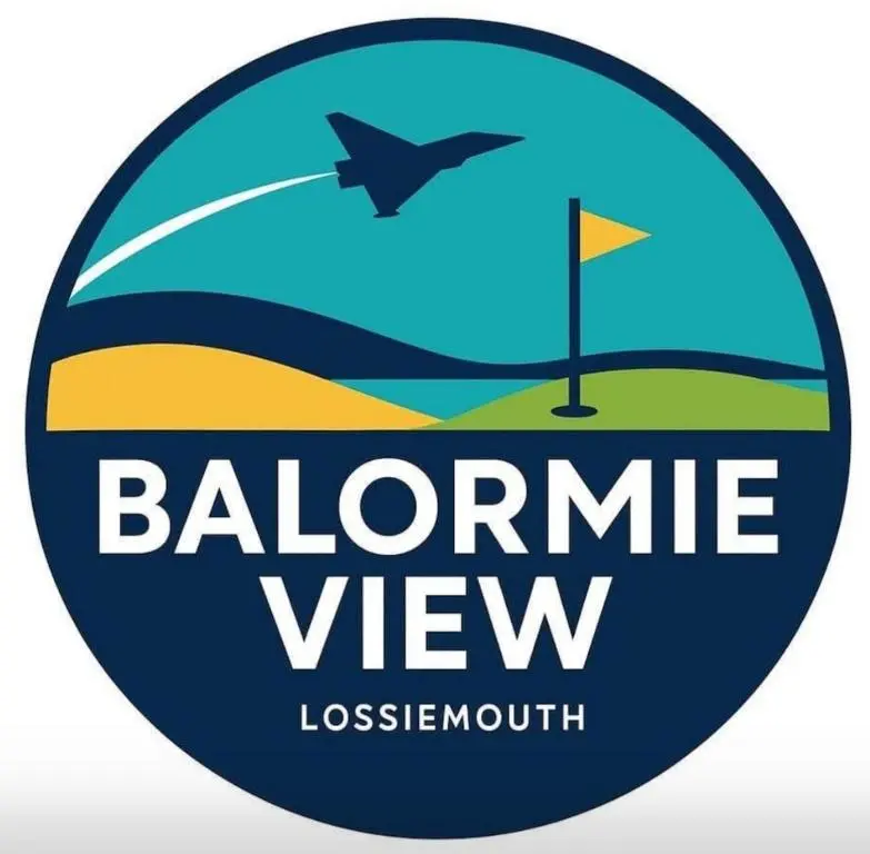 a round logo with a bird flying over the ocean at Balormie View in Lossiemouth
