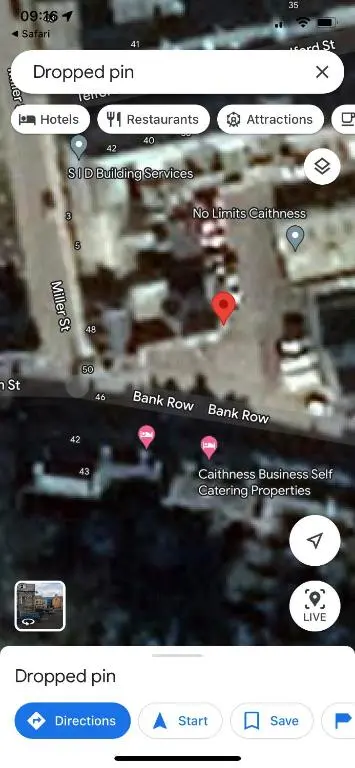 a screenshot of a cell phone screen with a map at 3 Bedroom Townhouse on NC500, Wick, Highland in Wick