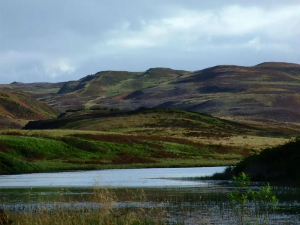 a river in a field with mountains in the background at Thrumster House in Wick