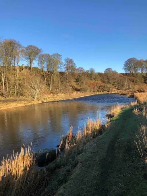 a body of water with trees in the background at River Cottage in Turriff
