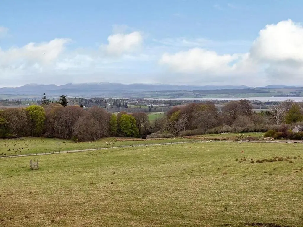 a green field with trees in the background at Kilninver Chalet on Reelig Estate in Kirkhill