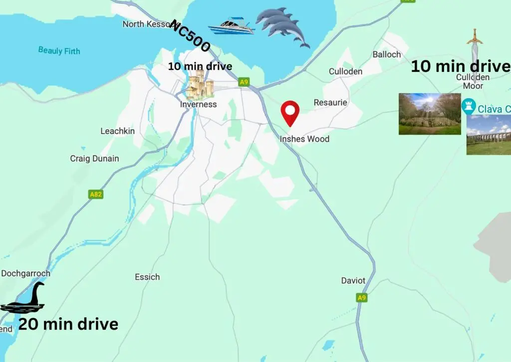 a map of min drive with a marker at Comfortable, modern apartment with parking. Inverness. in Inverness