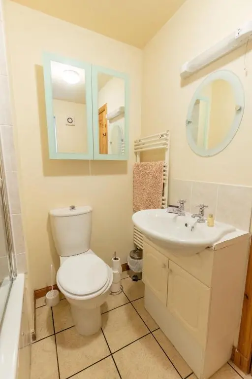 a bathroom with a toilet and a sink and mirror at Holiday Home Lodge Road by Interhome in Inverness