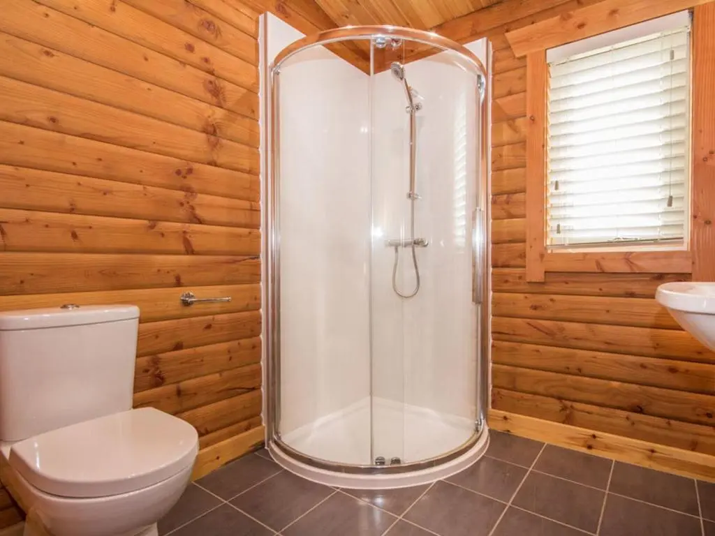 a bathroom with a shower and a toilet at Gael Cham in Aviemore