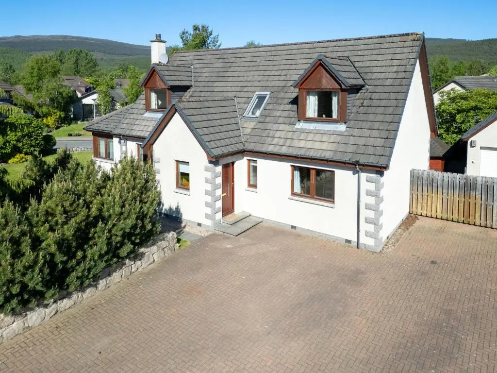 an aerial view of a house with a driveway at Villa Craigmore Lodge by Interhome in Aviemore