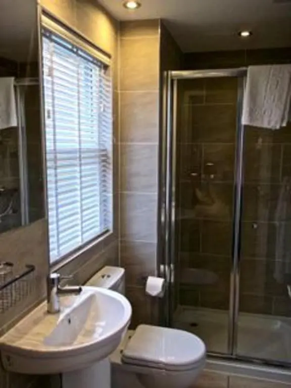 a bathroom with a toilet and a sink and a shower at Loch Ness Guest House in Fort Augustus