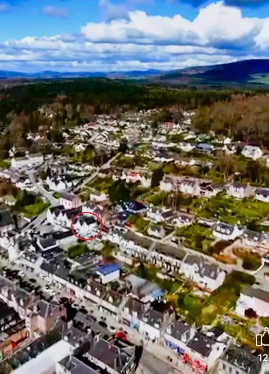 an aerial view of a city with a red circle at Entire flat in Banchory, Aberdeenshire, Scotland in Banchory