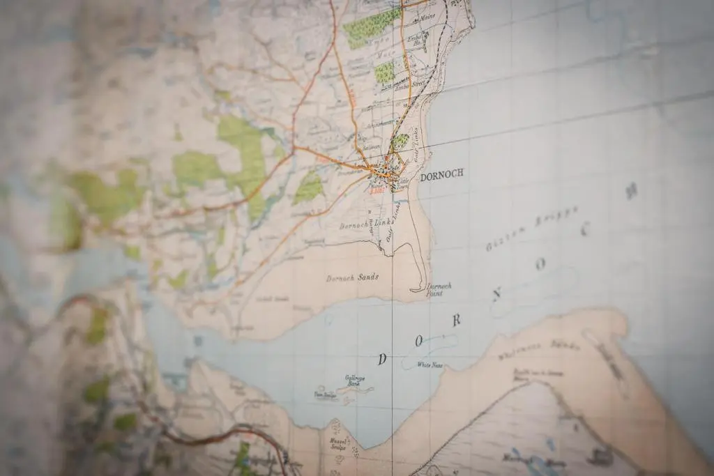 a close up of a map on a wall at Dun Brae Cottage in Dornoch