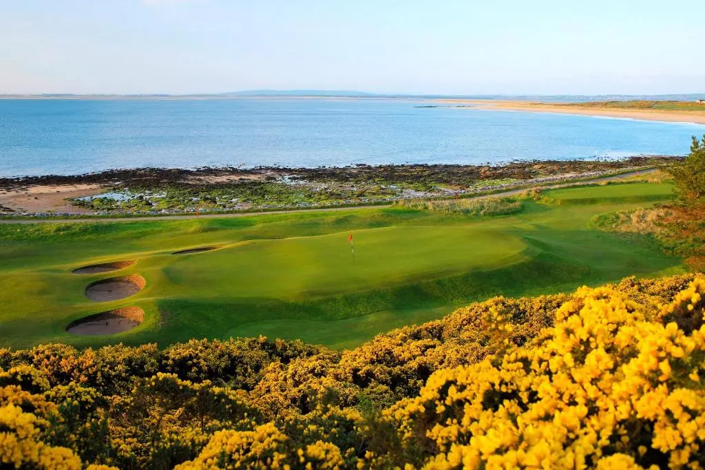 a golf course with the ocean in the background at Ash Mill - Dornoch in Dornoch
