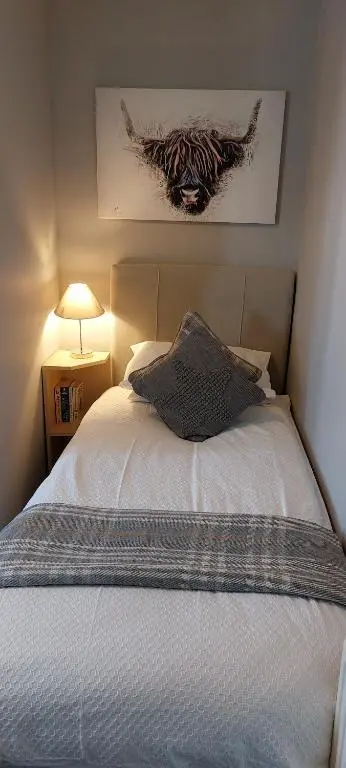 a bed with a pillow on it in a bedroom at Riverbank Guesthouse Inverness in Inverness