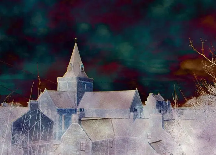 a model of a large church with a tower at No1Dornoch in Dornoch