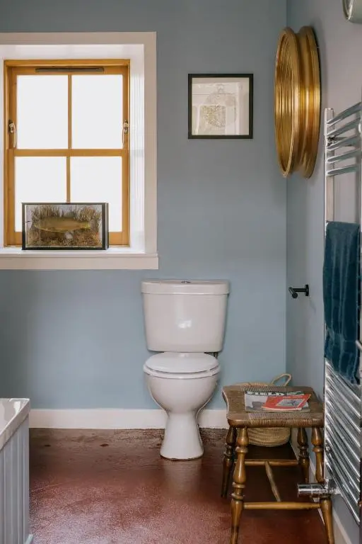 a bathroom with a toilet and a window at Gamekeeper's Cottage in Banchory