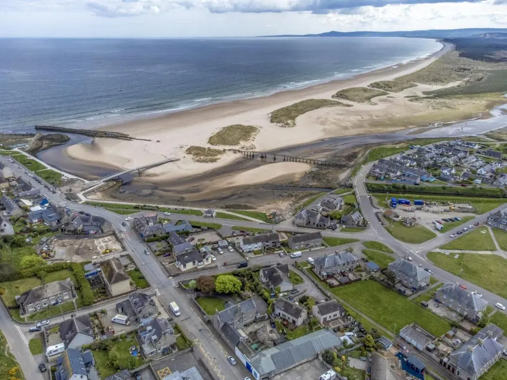 an aerial view of a beach and the ocean at Apartment Shore Street by Interhome in Lossiemouth