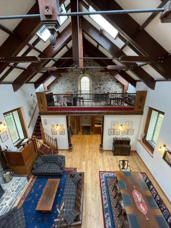 an overhead view of a living room with a loft at Church Brae in Tomatin