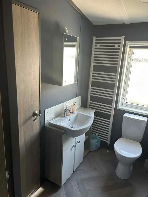 a bathroom with a sink and a toilet at Parkview holiday lodge in Lossiemouth