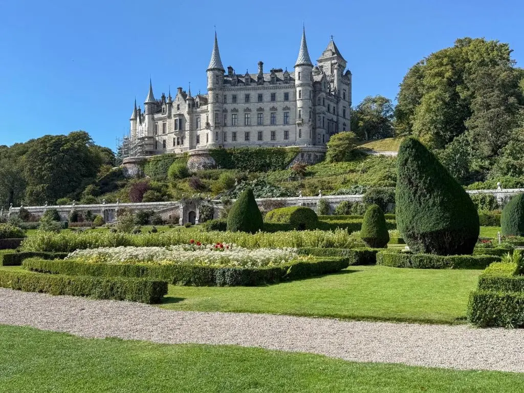 a view of a castle from the gardens at Sunny Firth in Tain
