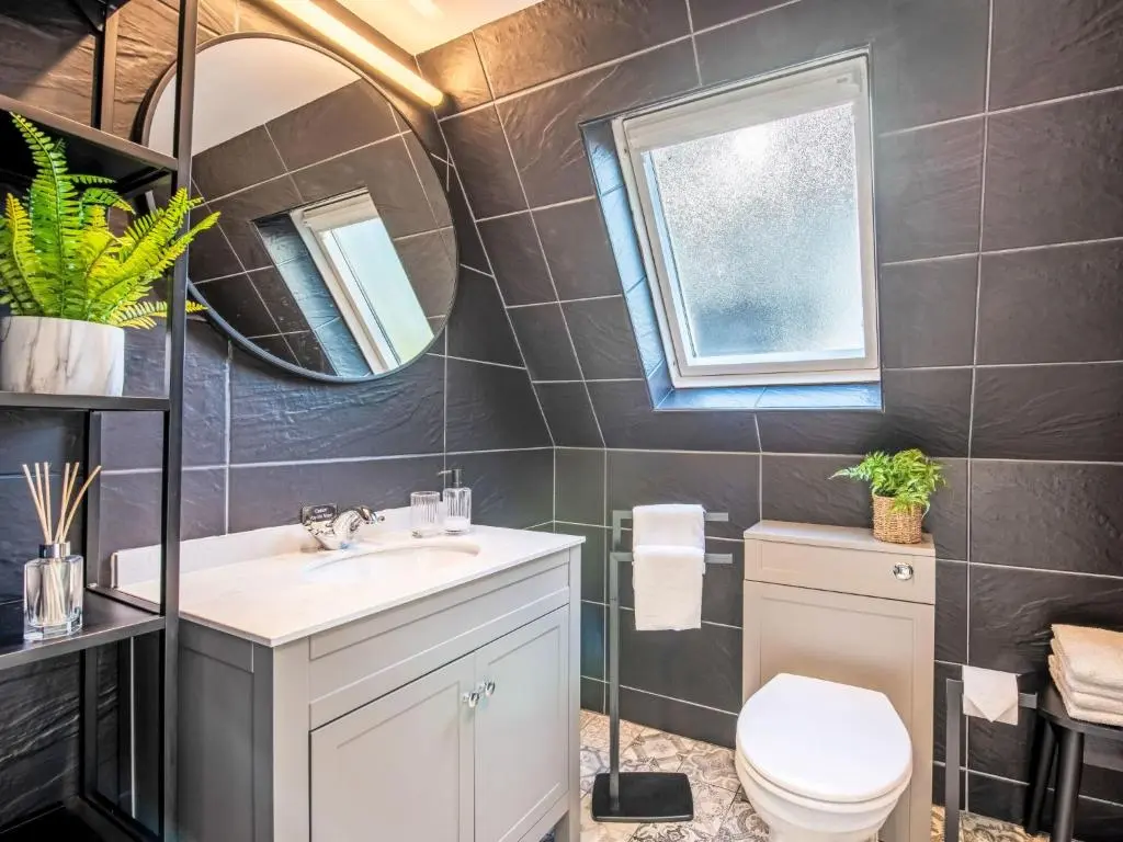 a bathroom with a sink and a toilet and a mirror at Chalet Pine Needle Lodge by Interhome in Spean Bridge