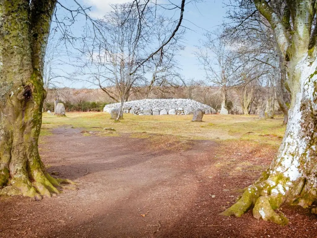 a dirt road in a park with trees and a building at Holiday Home Highland Cottage by Interhome in Drumnadrochit