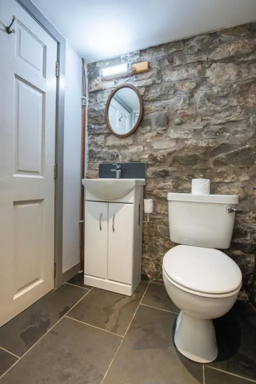 a bathroom with a toilet and a sink and a mirror at Holiday Home The Romantic Bothy by Interhome in Invermoriston