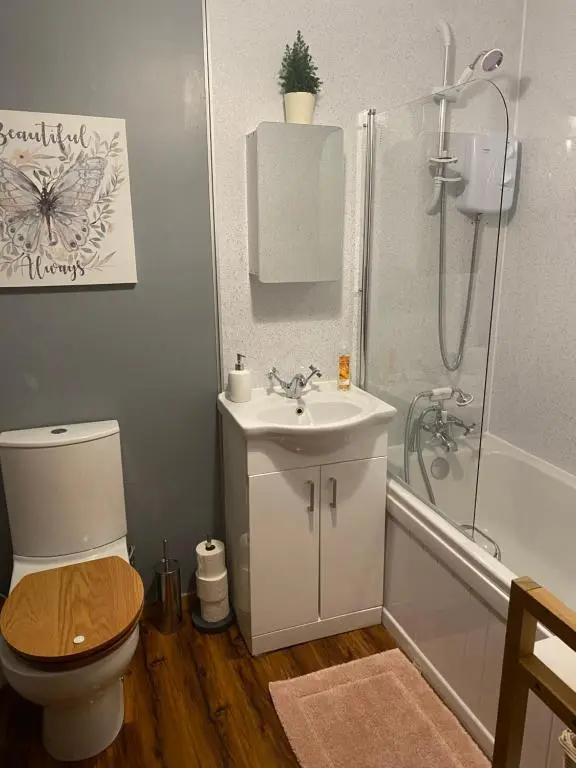 a bathroom with a toilet and a sink and a shower at Lombard in Inverness