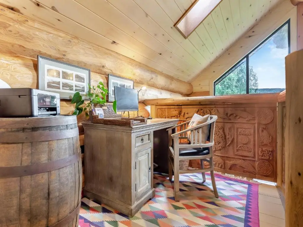 a home office with a desk and a computer and a barrel at Sylvia - Uk50065 in Struy