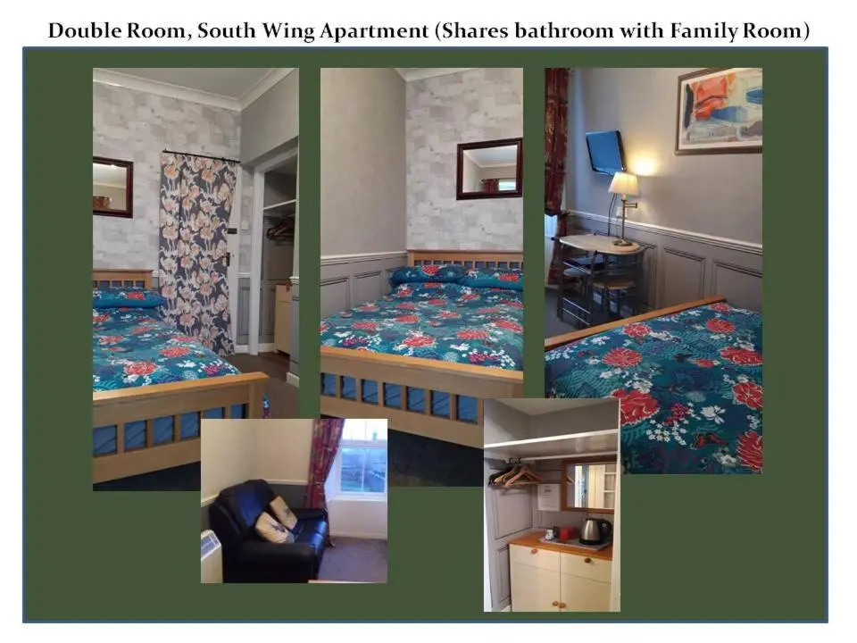 a collage of photos of a bedroom with a bed and a room at Bannockburn Inn in Helmsdale