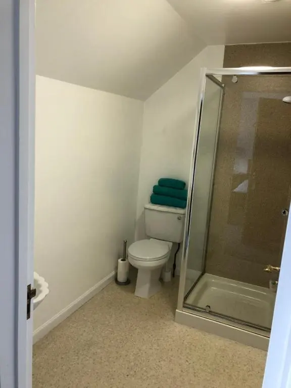 a bathroom with a toilet and a glass shower at Fairwinds in Inverness