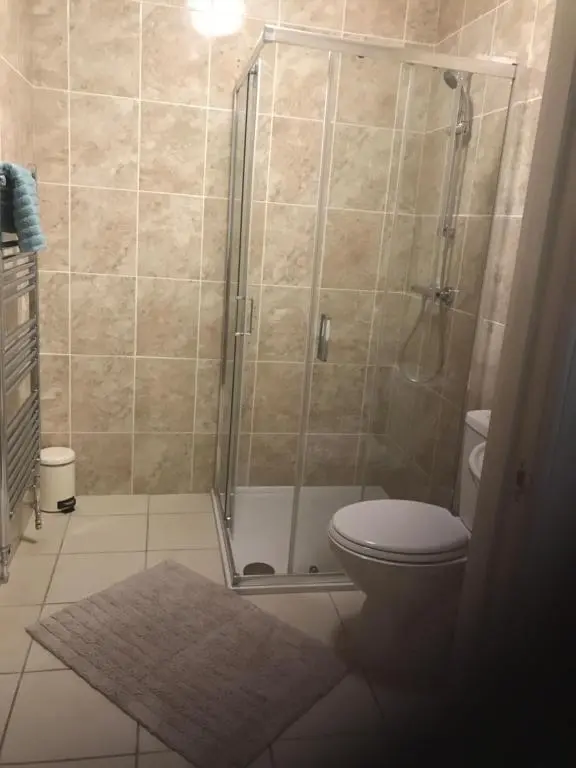 a bathroom with a shower and a toilet at River Ness Apartments in Inverness