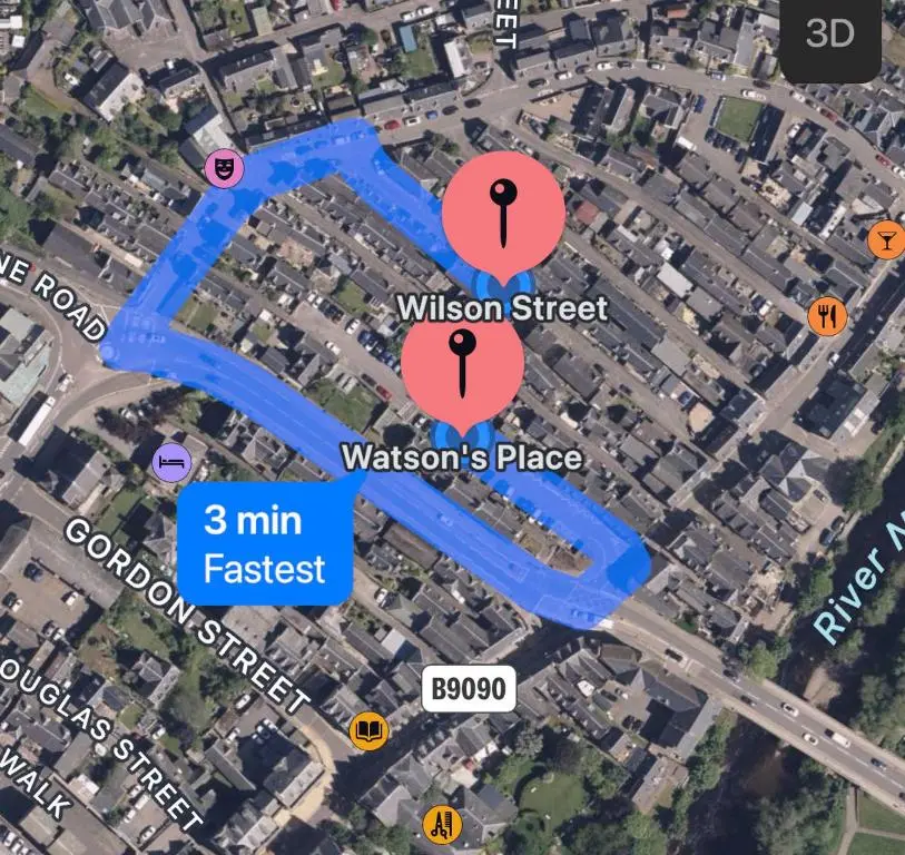 a map of the intersection of watson street and watkins place at Seaforth Cottage -Dog friendly, Historical Fishertown, central location in Nairn