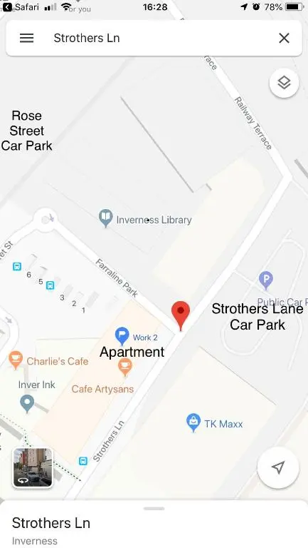 a screenshot of a cell phone with a map at Farraline Court in Inverness