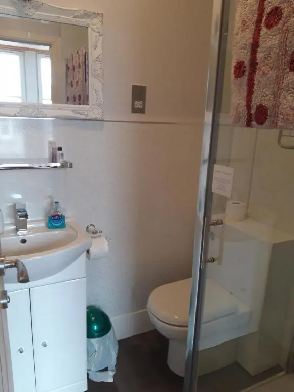 a bathroom with a toilet and a sink and a shower at Gowanbrae in Dufftown