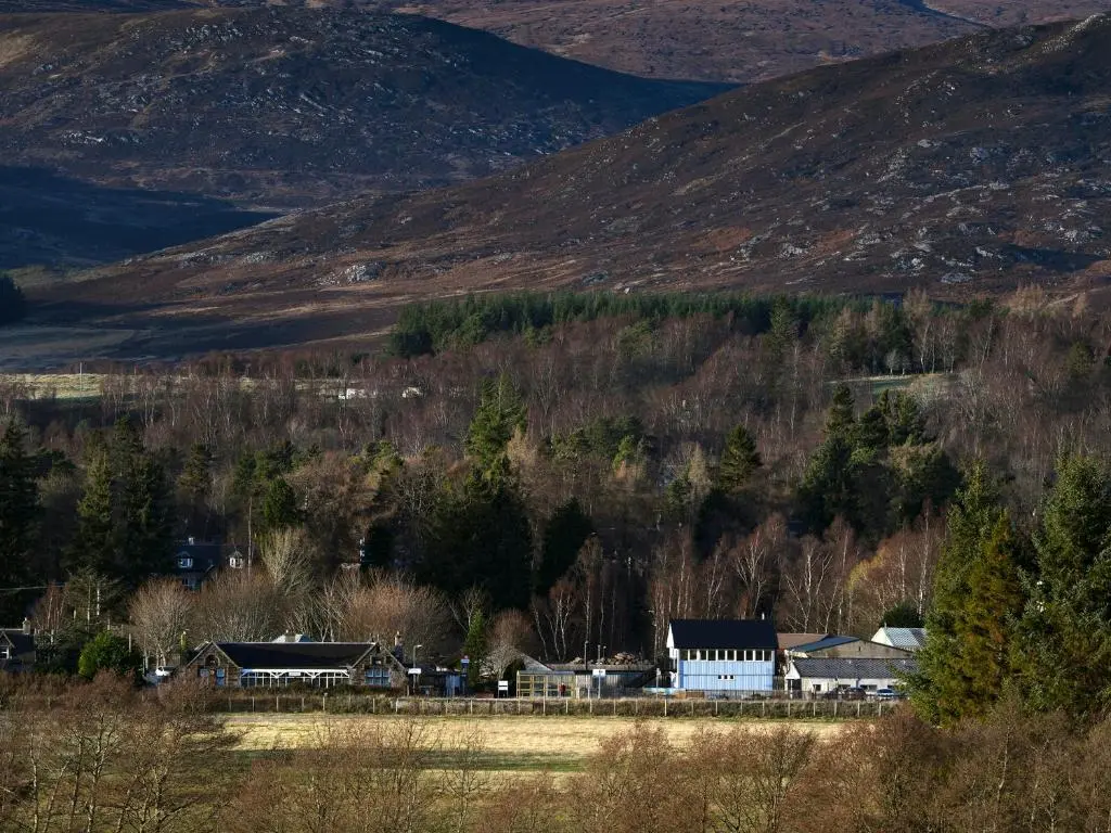 a group of houses in front of a mountain at Signal Box in Newtonmore