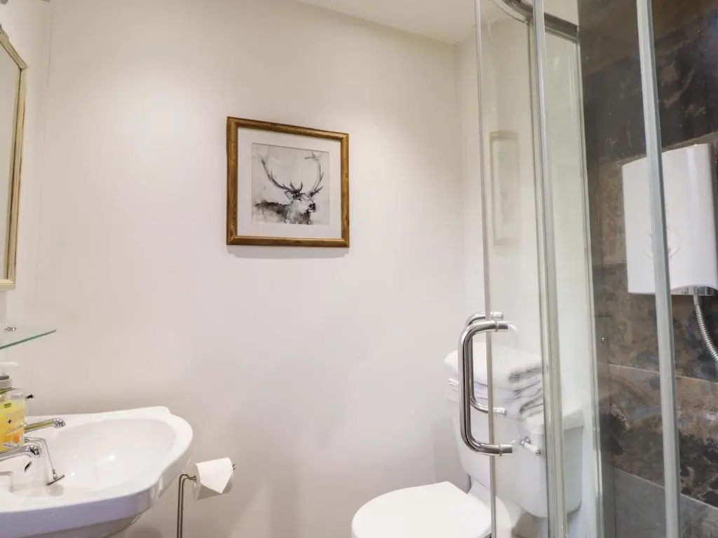 a bathroom with a toilet and a sink and a shower at Inshcraig in Kincraig
