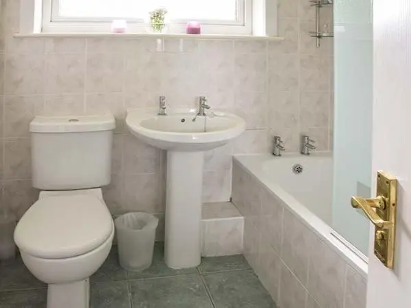 a bathroom with a toilet and a sink and a tub at Cottage Fia in Jamestown