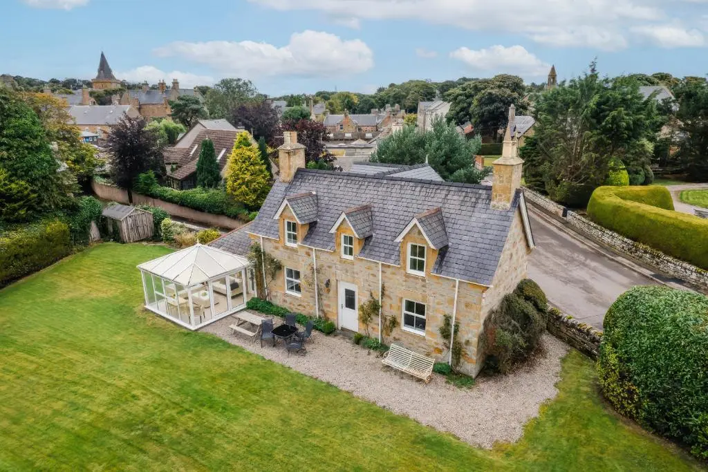 an aerial view of a house with a gazebo at Kerrisdale in Dornoch