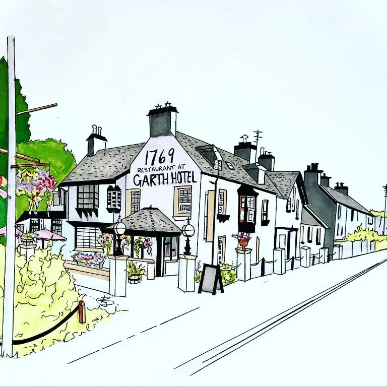 a drawing of a street in a village at Garth Hotel in Grantown on Spey