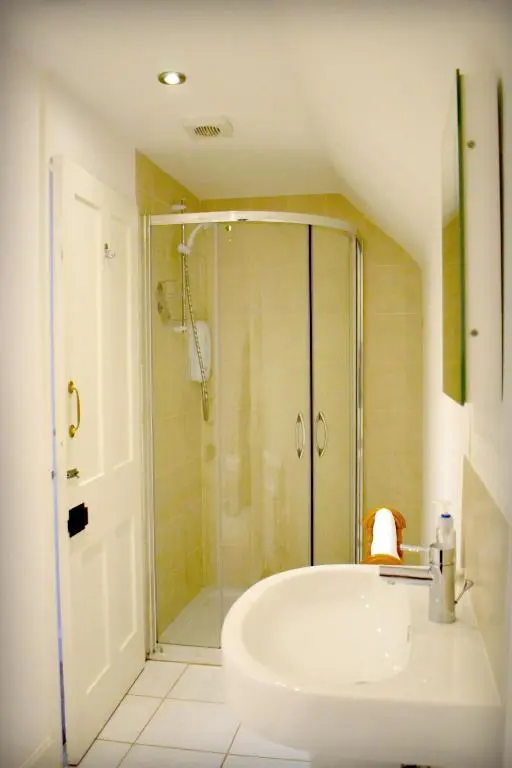 a bathroom with a shower and a sink at The \u2018Servants Quarters@Delny House\u2019 in Invergordon