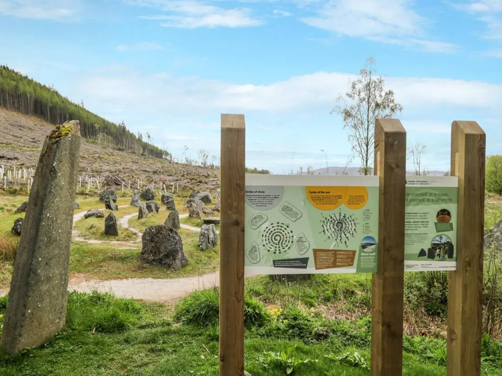 a sign at a rock garden in a field at Eagle Lodge in Strathpeffer