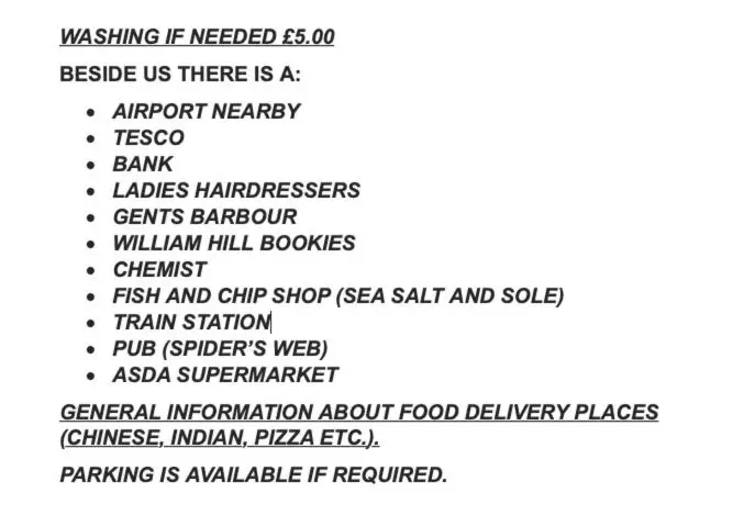 a screenshot of a cell phone with a list of food items at Broomlea Guest House in Dyce