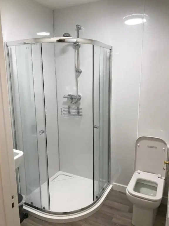 a shower stall in a bathroom with a toilet at 2 Lower Kessock Street in Inverness