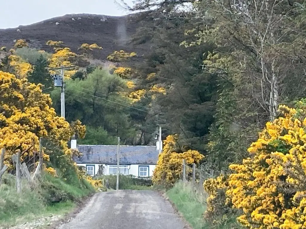 a house on the side of a dirt road at Farr in Helmsdale