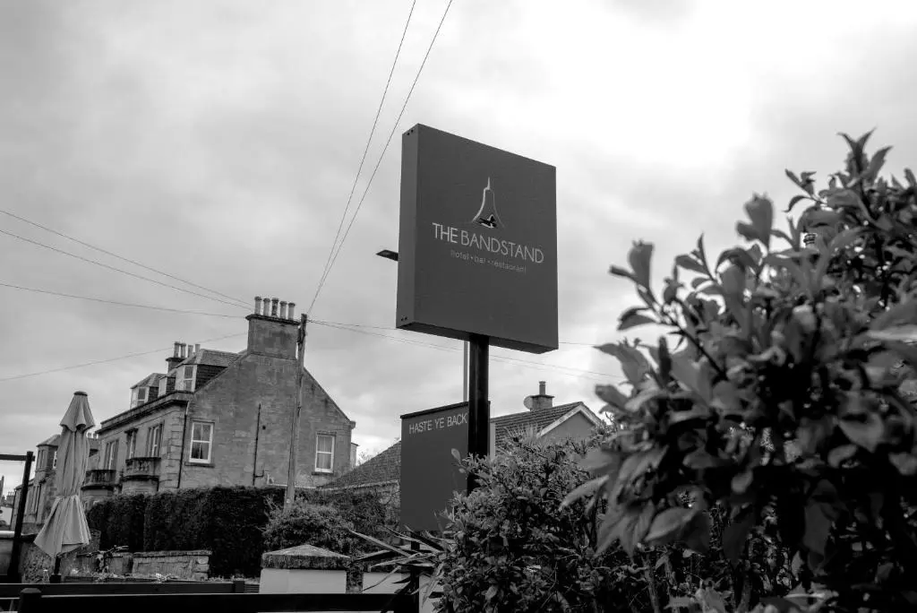 a sign for the tea room in front of a building at The Bandstand in Nairn
