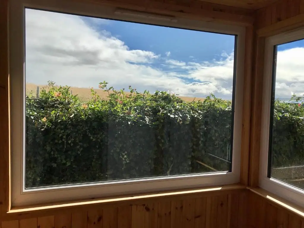 a window with a view of a vineyard at Crossgates, Rosehearty in Rosehearty