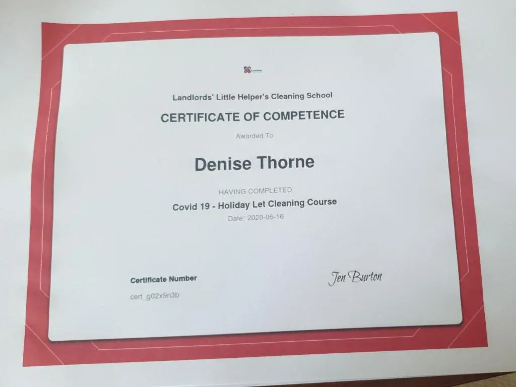 a framed picture of the certificate of competence of a defense home document at Number 27 in Ullapool