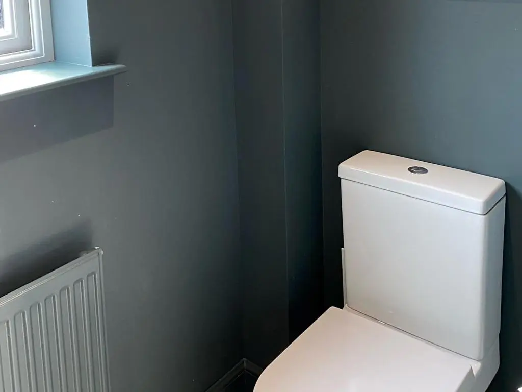 a bathroom with a white toilet in a room at Mile End Cottage in Inverness