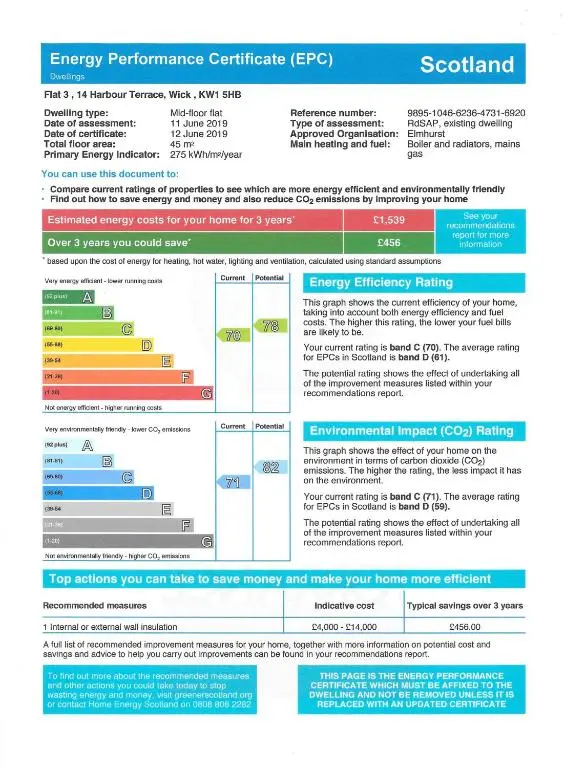 a screenshot of a document with the energy performance certificate efrov at The Steamboat - A Flat with Amazing Harbour Views in Wick
