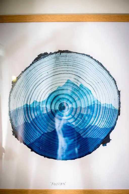 a picture of a blue object on a wall at Loch Ness Bunk Inn in Drumnadrochit