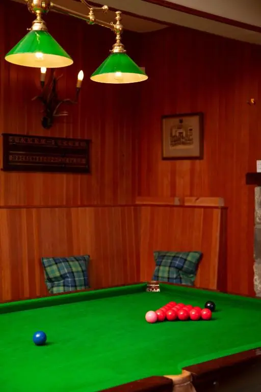 a green pool table with balls on top of it at Inveroykel Lodge at Rosehall in Rosehall