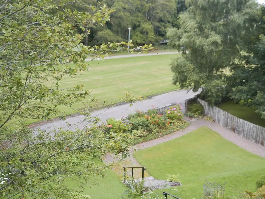 an aerial view of a park with a garden at Braehead in Nairn